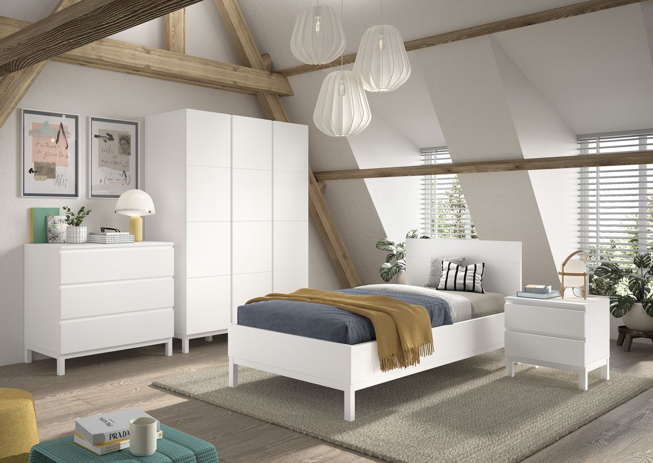 Set Bett 90x200 Nachtkommode Schrank 3T Kommode Jugendzimmer Kinderzimmer Weiß Set Bett 90x200 Nachtkommode Schrank 3T Kommode Jugendzimmer Kinderzimmer Weiß von VIPACK