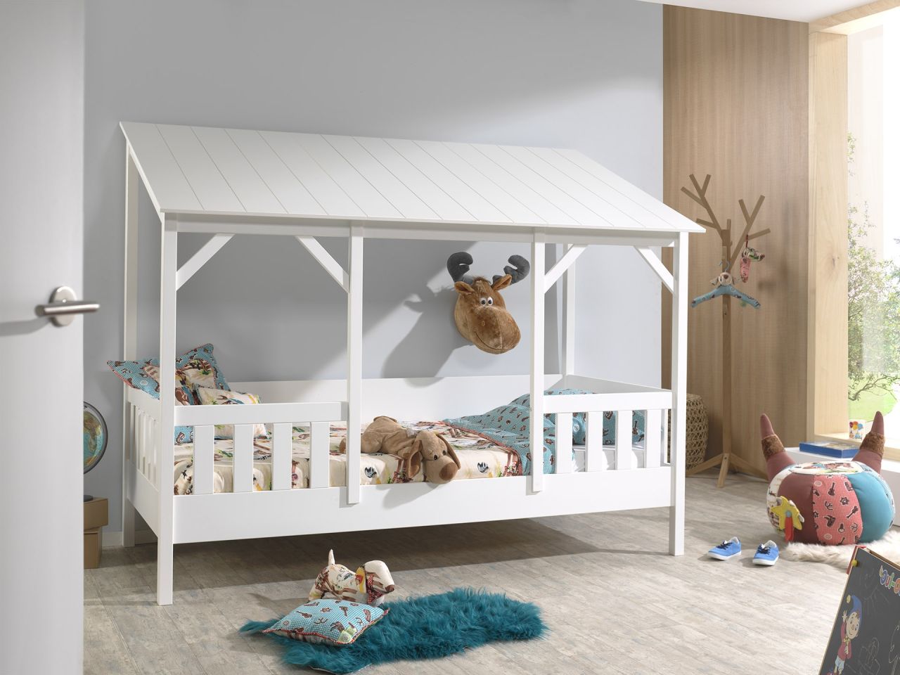 Set Hausbett+Lattenrost+Matratze Kinderbett 90x200 Kindermöbel Spielbett Weiss von VIPACK