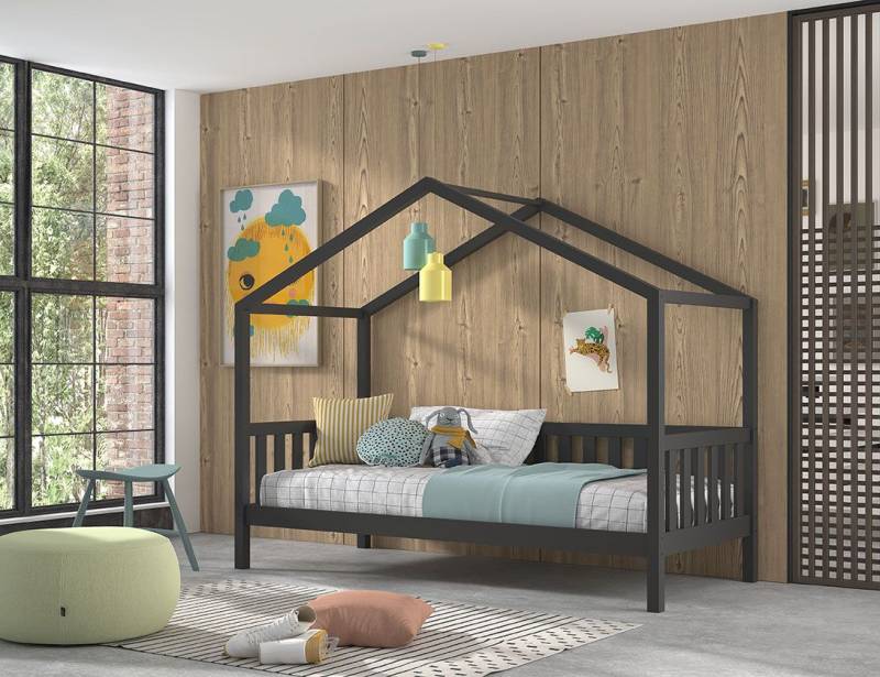Set Hausbett Spielbett 90x200 Kinderbett Lattenrost Möbel Kojenbett Anthrazit von VIPACK