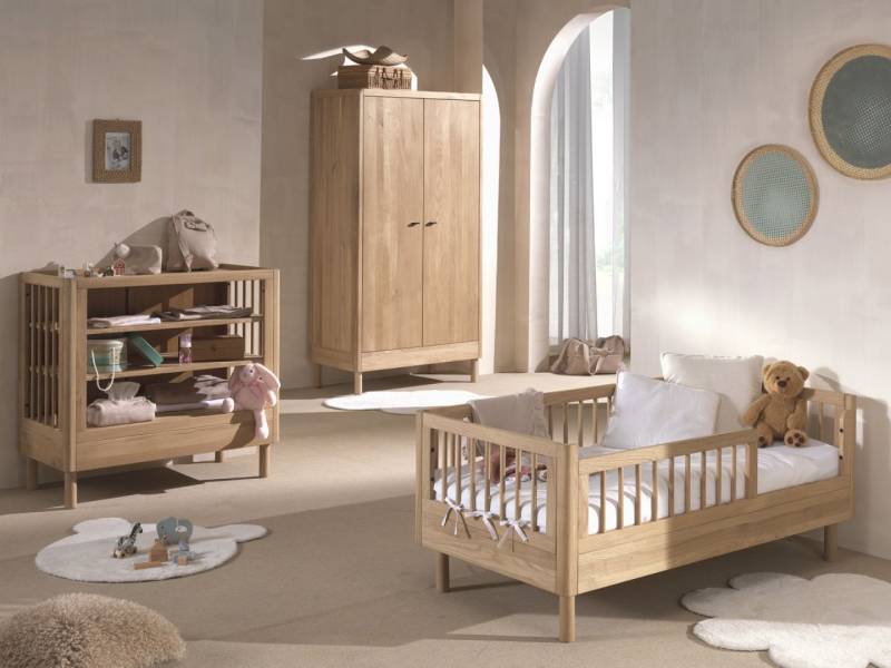 Set Juniorbett Wickelregal Schrank 2T Kinderzimmer Babyzimmer Eiche Massiv natur von VIPACK