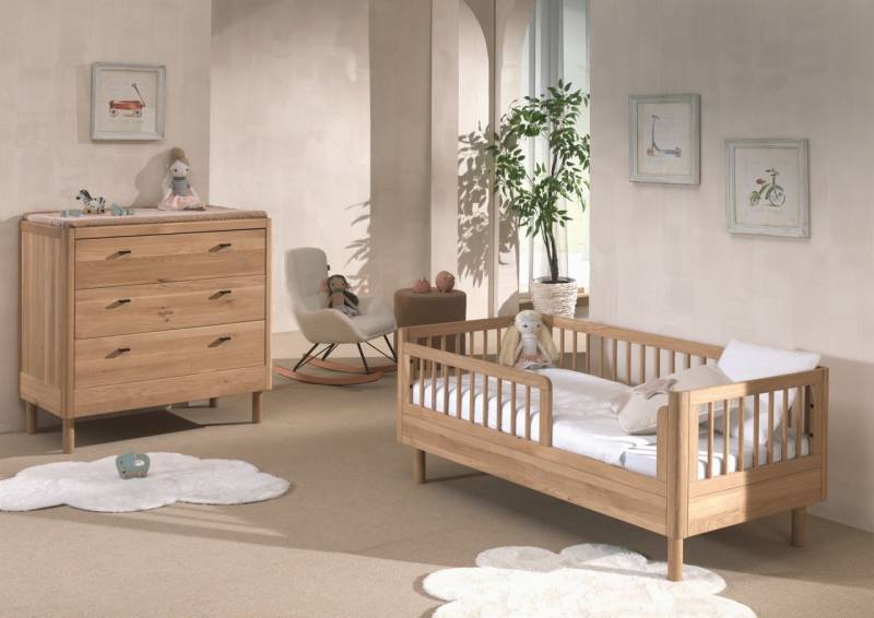 Set Juniorbett und Kommode Kinderzimmer Babyzimmer Eiche Massivholz natur geölt von VIPACK