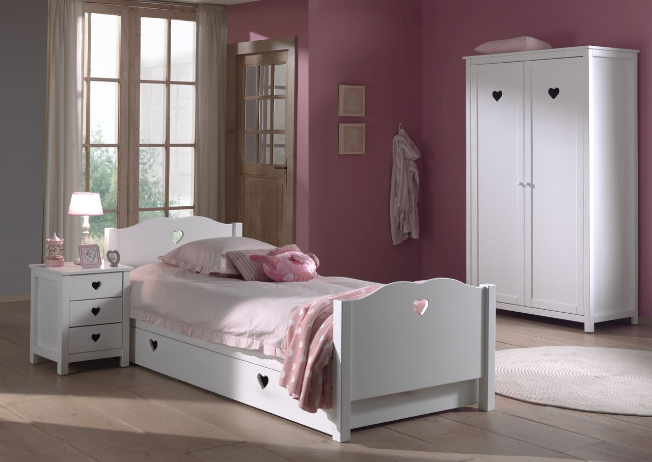 Set Kinderbett 90x200 Bettschublade Lattenrost Schrank Nachttisch Zimmer Weiß von VIPACK