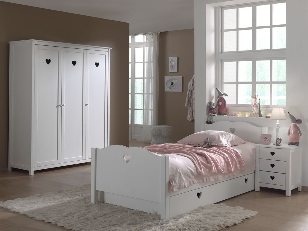 Set Kinderbett 90x200 Kleiderschrank Lattenrost Nachttisch Bettschublade Weiß von VIPACK