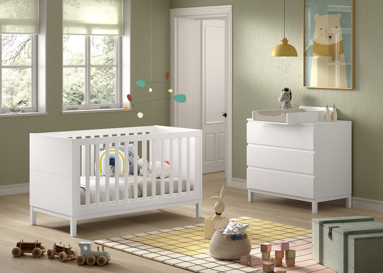 Set Kinderbett Juniorbett 70x140 und Wickelkommode Kinderzimmer Babyzimmer Weiß von VIPACK
