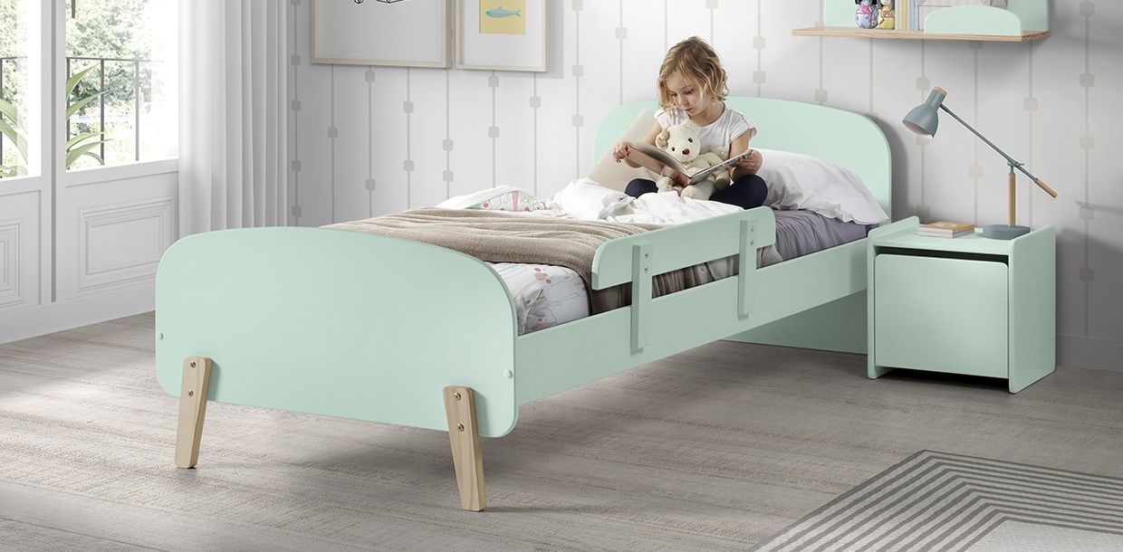 Set Kinderbett Lattenrost Nachtkonsole 90x200 Absturzschutz Kindermöbel mintgrün von VIPACK