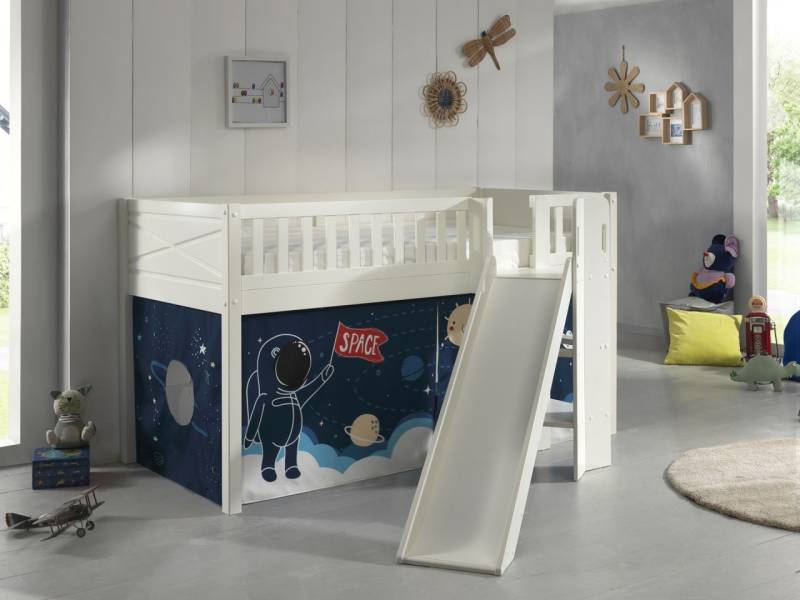 Set Spielbett Rutsche Vorhang Lattenrost Hochbett Kinder 90x200 Astro Weltall von VIPACK