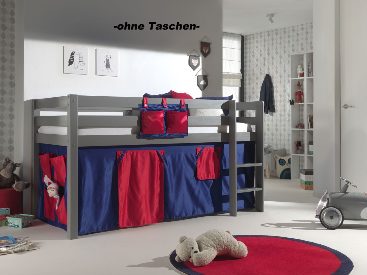 Set Spielbett Textilset 90x200 Kinderbett Lattenrost Hochbett Pino Vorhang rot von VIPACK