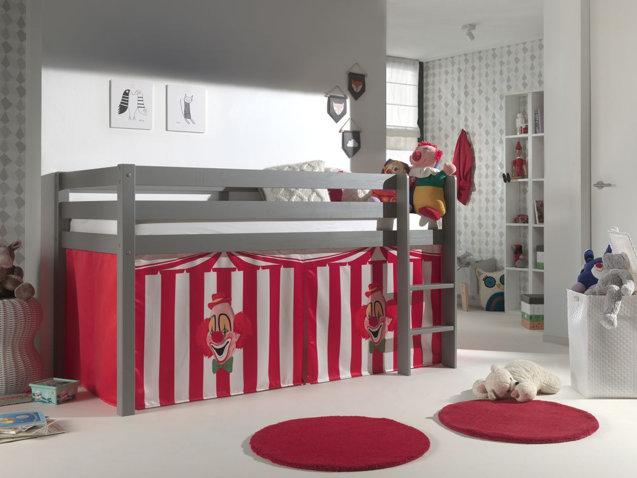 Set Spielbett Textilset 90x200 Kinderbett Lattenrost Hochbett rot Zirkus Pino von VIPACK