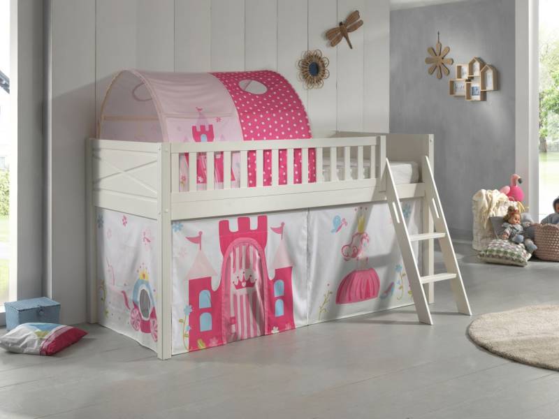 Set Spielbett Vorhang Lattenrost Hochbett Kinderbett 90x200 Prinzessin Pink Rosa von VIPACK