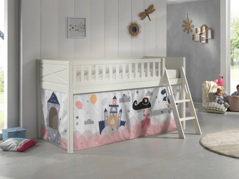 Set Spielbett Vorhang Lattenrost Hochbett Kinderbett 90x200 rosa Prinzessin weiß von VIPACK