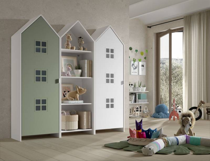 Set: 2 Schränke + Regal CASAMI BRUGES Jugendschrank Wäscheschrank Weiß Grün von VIPACK