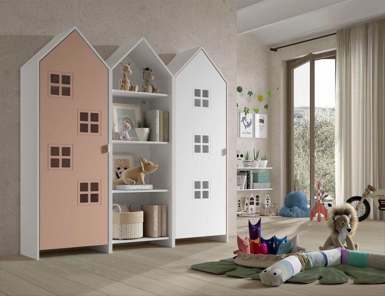 Set: 2 Schränke + Regal CASAMI BRUGES Jugendschrank Wäscheschrank Weiß Pink von VIPACK