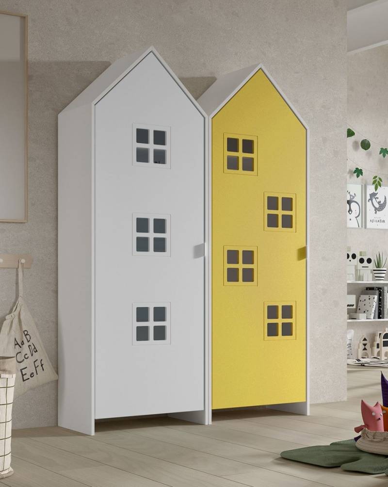 Set: 2 Schränke 1-türig CASAMI BRUGES Jugendschrank Wäscheschrank Weiß / Gelb von VIPACK