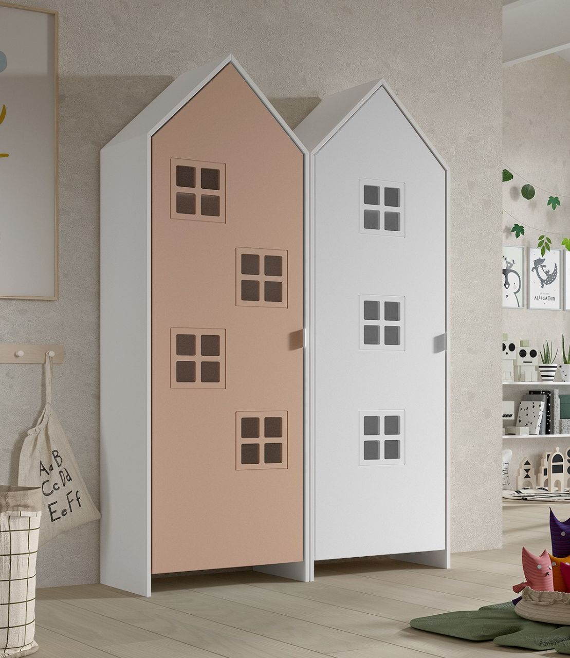 Set: 2 Schränke 1-türig CASAMI BRUGES Jugendschrank Wäscheschrank Weiß / Pink von VIPACK