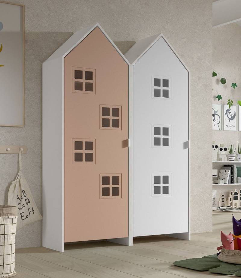 Set: 2 Schränke 1-türig CASAMI BRUGES Jugendschrank Wäscheschrank Weiß / Pink von VIPACK
