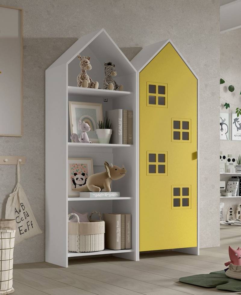 Set: Schrank und Regal "CASAMI BRUGES" Jugendschrank Wäscheschrank Weiß / Gelb von VIPACK