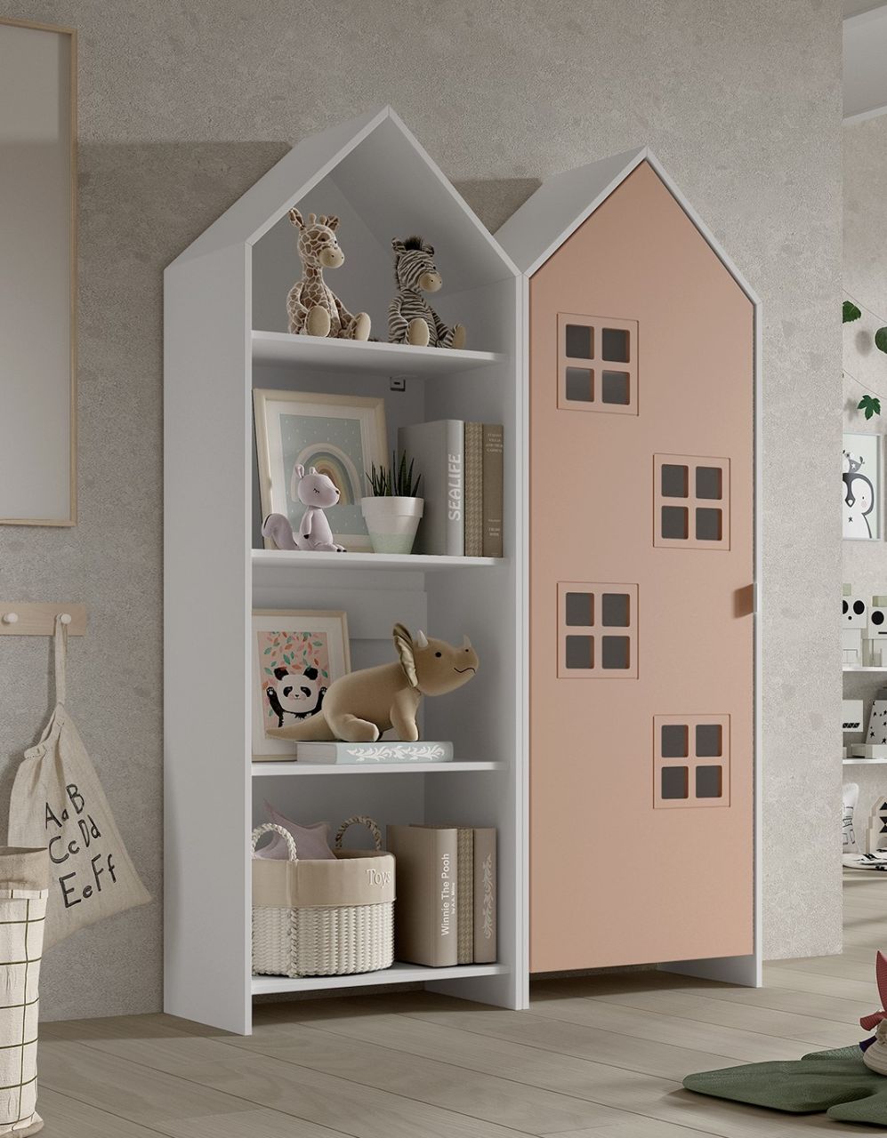 Set: Schrank und Regal "CASAMI BRUGES" Jugendschrank Wäscheschrank Weiß / Pink von VIPACK