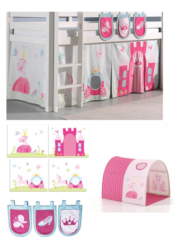 Textilset Vorhang Spielbettvorhang Tunnel Aufbewahrung Tasche Prinzessin Schloss von VIPACK