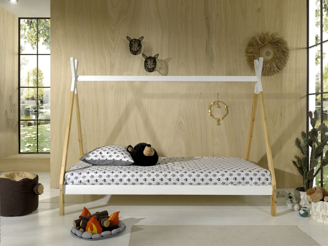 Tipi Bett mit Lattenrost- 90x200 Kinderbett Zeltbett Einzelbett-Weiß von VIPACK