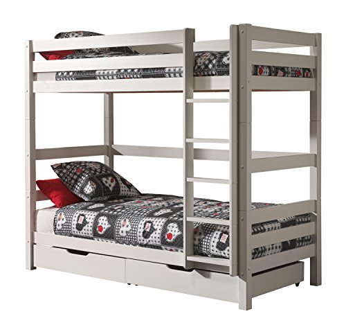 VIPACK PICOOLLA14 Etagen-Hochbett Pino, Maße 210 x 182 x 105 cm, Liegefläche 90 x 200 cm, Kiefer massiv weiß lackiert von VIPACK