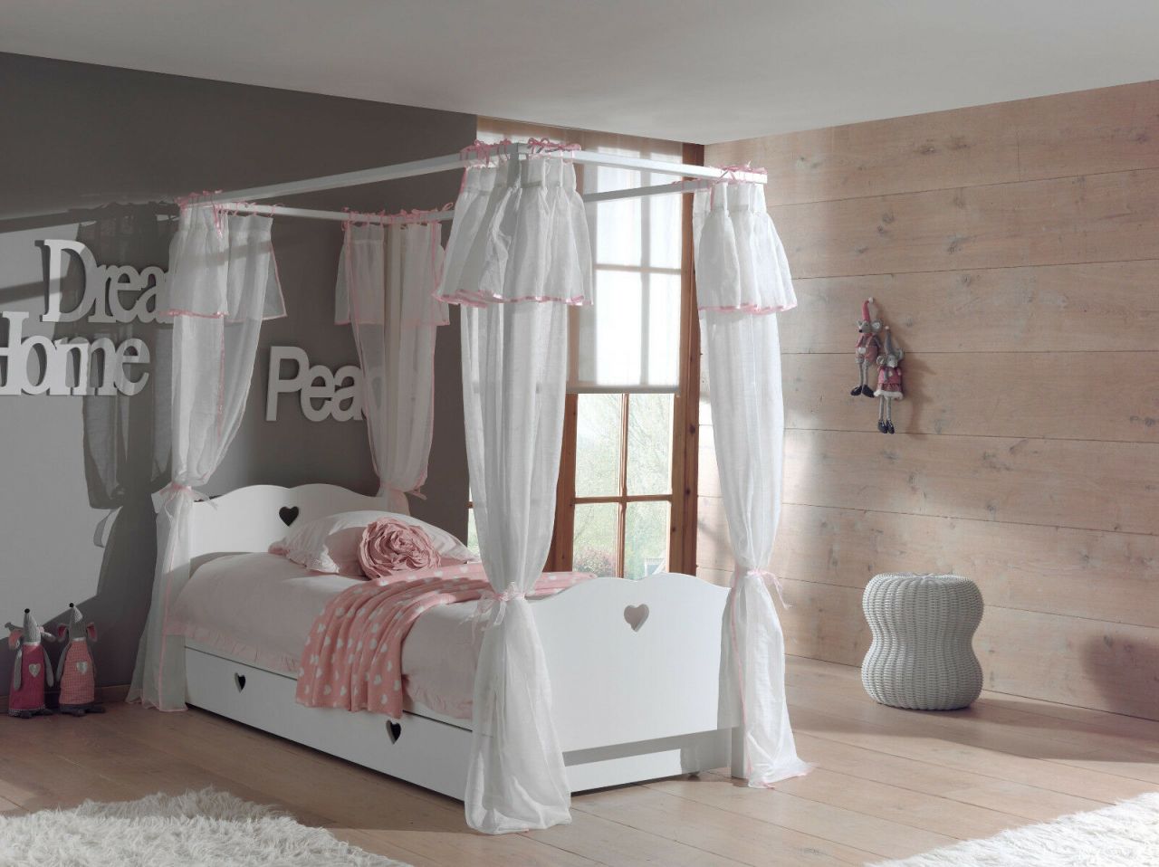 Vipack "AMORI" Himmelbett mit Vorhang-Set und Bettschublade - MDF weiß lackiert von VIPACK