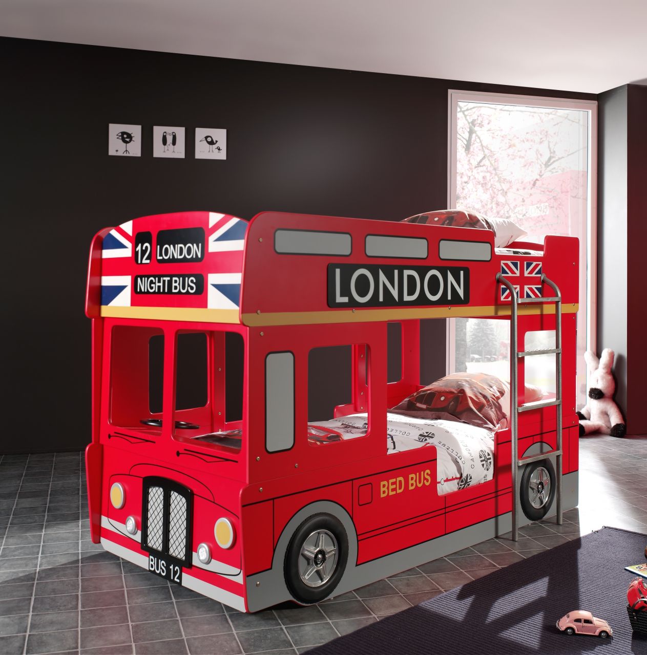 Vipack: Autobett Etagenbett "LONDON BUS" 90 x 200 mit 2 Lattenroste - Stockbett von VIPACK