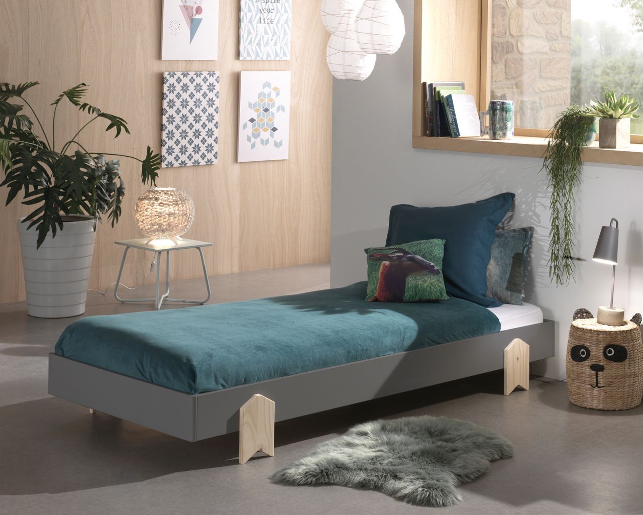 Vipack Einzelbett Stapelbett MODULO Liegefläche 90 x 200 Grau von VIPACK
