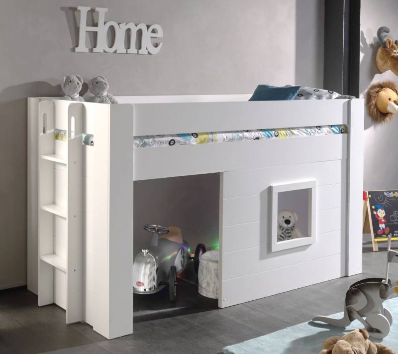 Vipack: Halbhohes Spielbett "NOAH" 90 x 200 - Hausbett Hochbett Kinderbett Weiß von VIPACK
