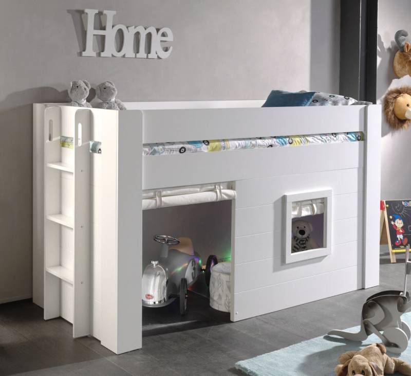 Vipack: Halbhohes Spielbett "NOAH" mit Vorhang-Set - Hausbett Hochbett - Weiß von VIPACK