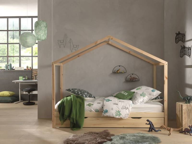 Vipack: Hausbett + Bettschublade - Spielbett Kinderbett Jugendbett Kiefer natur von VIPACK