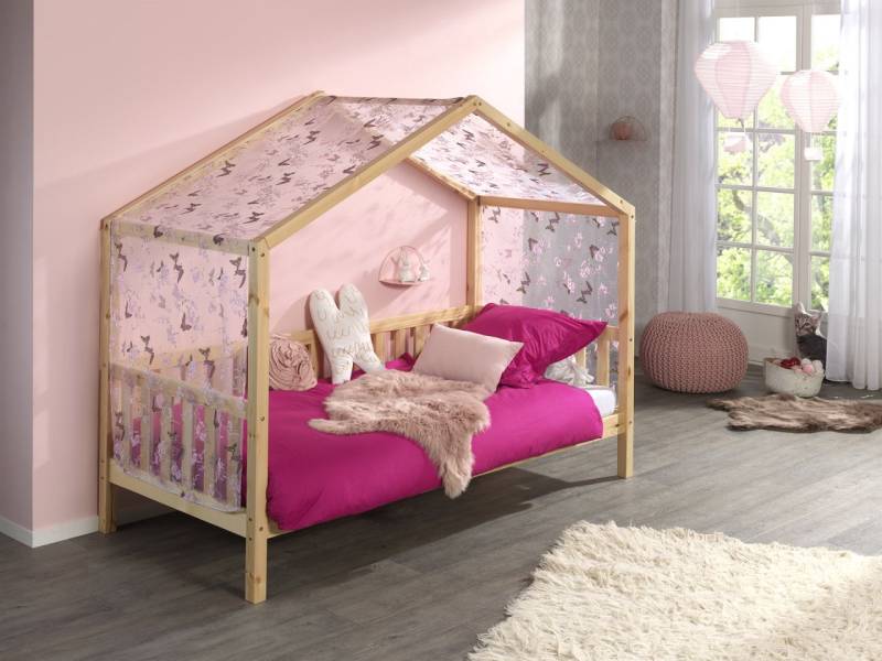 Vipack: Hausbett + Textilhimmel - Spielbett Kinderbett Jugendbett - Kiefer Natur von VIPACK
