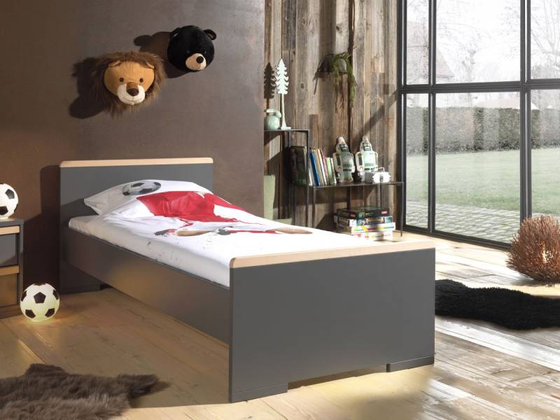 Vipack: "LONDON" Einzelbett 90 x 200 - Kinderbett Jugendbett- Anthrazit / Buche von VIPACK