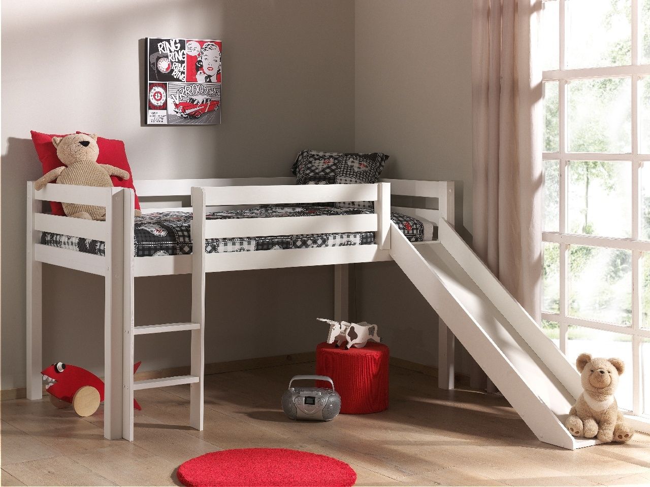 Vipack: "PINO" Spielbett 90 x 200 mit Rutsche Kiefer massiv weiß - Hochbett von VIPACK