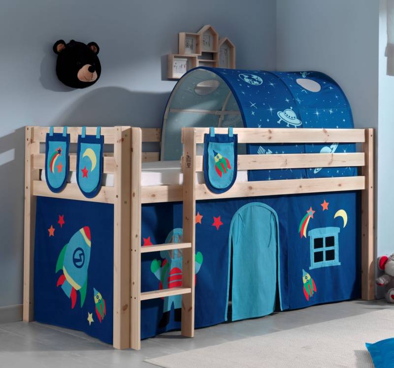 Vipack: PINO Spielbett 90 x 200 und Textilset "Astronaut" - Kiefer massiv Natur von VIPACK