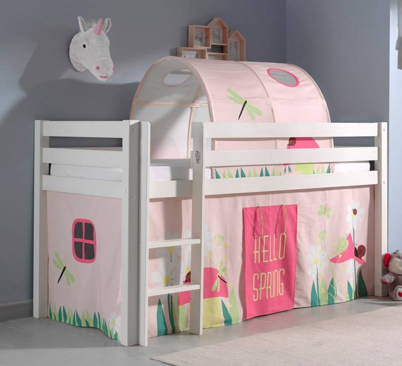 Vipack: PINO Spielbett 90x200 u. Vorhang / Tunnel "Spring" - Kiefer massiv Weiß von VIPACK