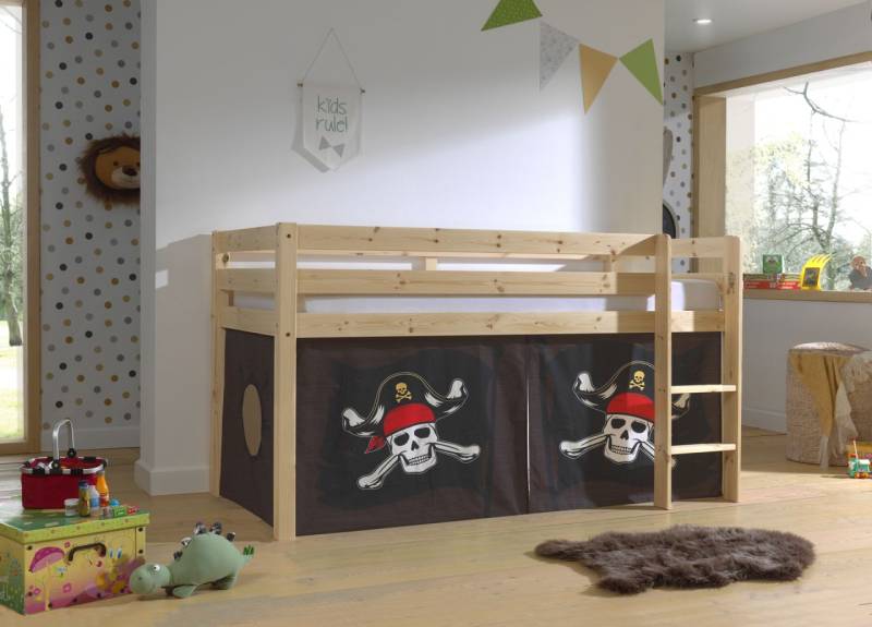 Vipack:"Pino" Halbhohes Bett mit Textilset "Caribian Pirate"-Natur von VIPACK
