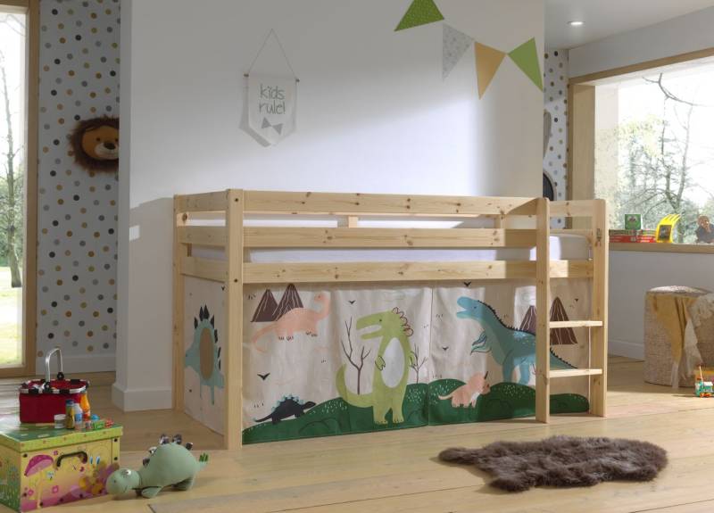 Vipack:"Pino" Halbhohes Bett mit Textilset "Dino"-Natur von VIPACK