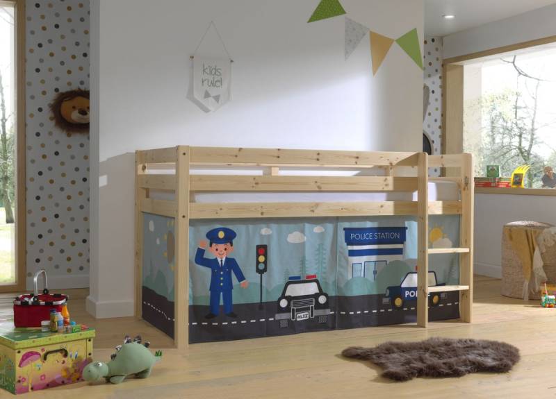 Vipack:"Pino" Halbhohes Bett mit Textilset "Police"-Natur von VIPACK