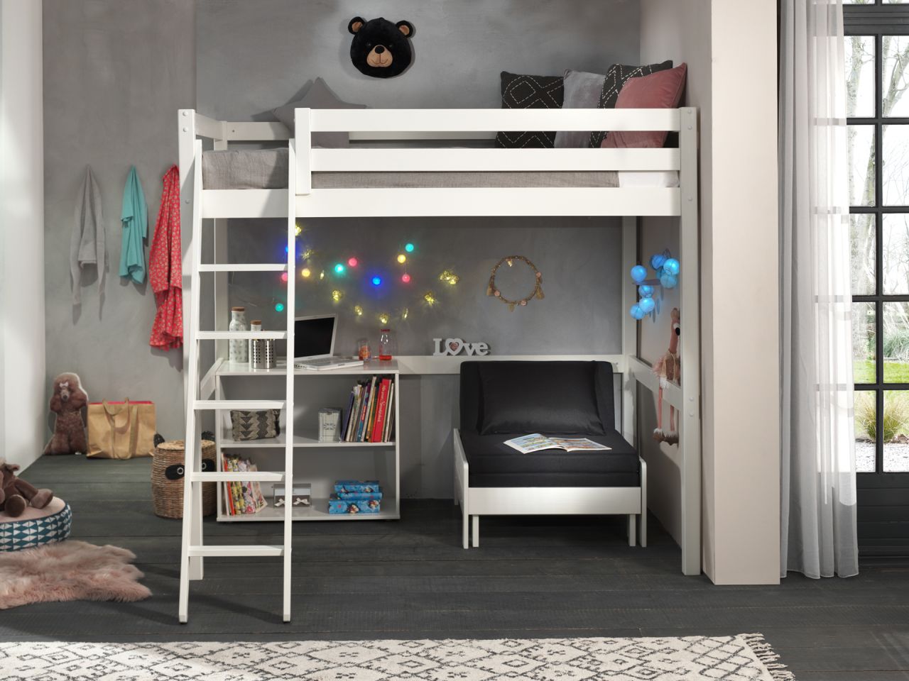 Vipack:Hochbett "Pino" 140 x 200+ Sesselbett+Regal - Jugend/Kinderbett Spielbett von VIPACK