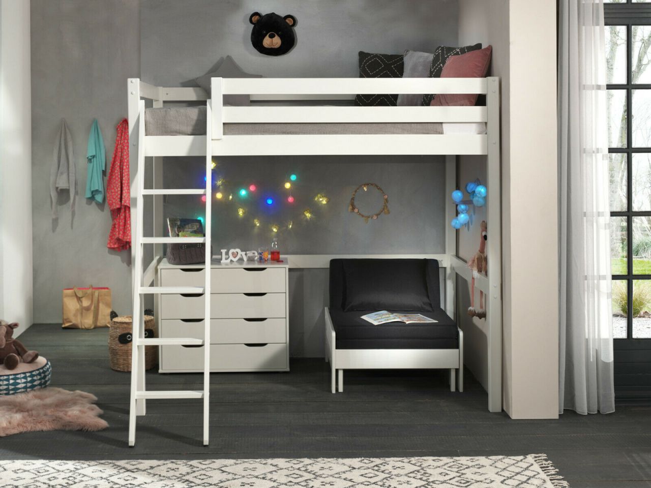 Vipack:Hochbett Pino 140 x 200+Sesselbett+Kommode- Jugend/Kinderbett Spielbett von VIPACK