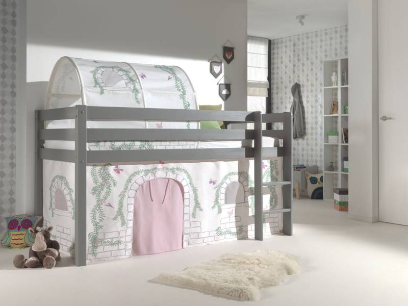 Vipack:Spielbett "Pino" +Textilset+Tunnel - Jugend/Kinderbett Hochbett Grau von VIPACK