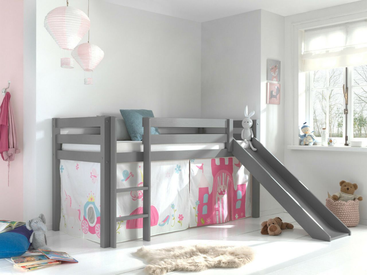 Vipack:Spielbett "Pino" mit Rutsche+Textilset-Jugend/Kinderbett Vorhang Hochbett von VIPACK