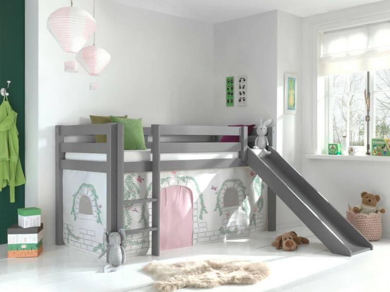 Vipack:Spielbett "Pino" mit Rutsche+Textilset-Jugend/Kinderbett Vorhang Hochbett von VIPACK