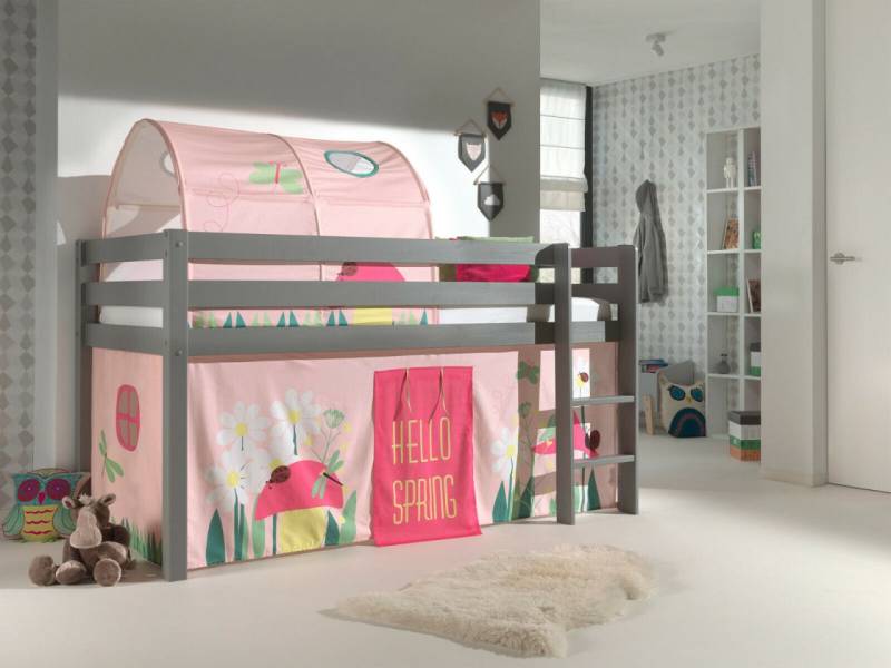 Vipack:Spielbett "Pino" mit Textilset+Tunnel - Jugend/Kinderbett Hochbett Grau von VIPACK