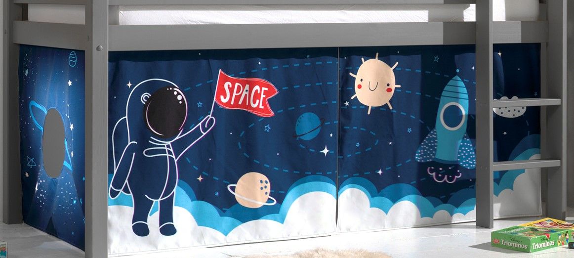 Vorhangset Spielbettvorhang Kinderbettvorhang Textilset Astronaut Weltall Sterne von VIPACK