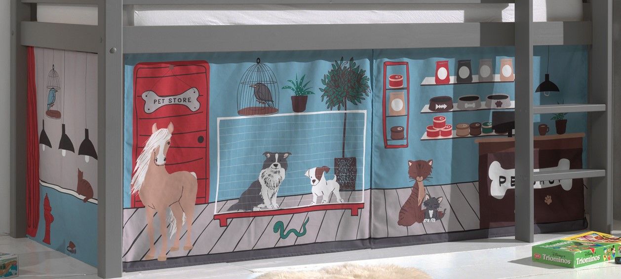 Vorhangset Spielbettvorhang Kinderbettvorhang Textilset Haustiere Pferd Katze von VIPACK