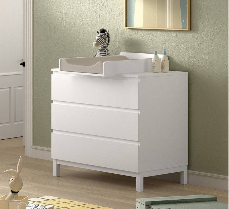 Wickelkommode mit 3 Schubladen und Wickelaufsatz Schubladenkommode Weiß lackiert Wickelkommode mit 3 Schubladen und Wickelaufsatz Schubladenkommode Weiß lackiert von VIPACK