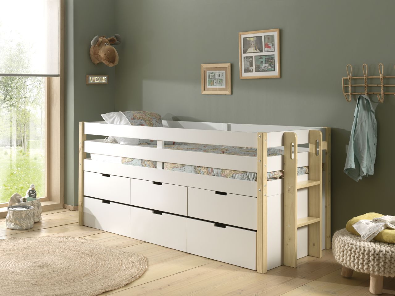 halbhohes Bett - Lattenrost - 3 Schubladen - Bettschublade 90x200 Kinderbett halbhohes Bett - Lattenrost - 3 Schubladen - Bettschublade 90x200 Kinderbett von VIPACK
