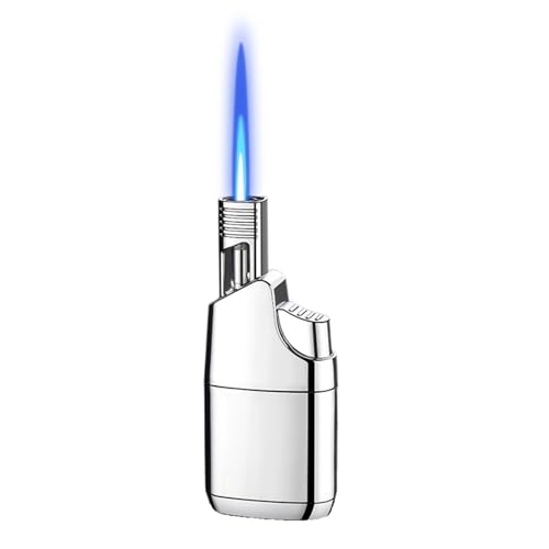 Metall-Butan-Fackelfeuerzeug, winddichtes aufblasbares Feuerzeug mit direkter Flamme, sichtbares transparentes Luftfenster, tragbares Feuerzeug, geeignet for Kerzen, Camping, Geschenke(Silver) von VIPAVA