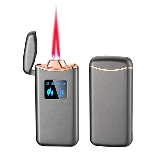 Multifunktionsfeuerzeug aus Metall, intelligenter Sprachsensor, nachfüllbar mit Butan, winddichter Flammenspray, mit sichtbarem transparentem Luftfenster (Butan nicht im Lieferumfang enthalten)(Black) von VIPAVA